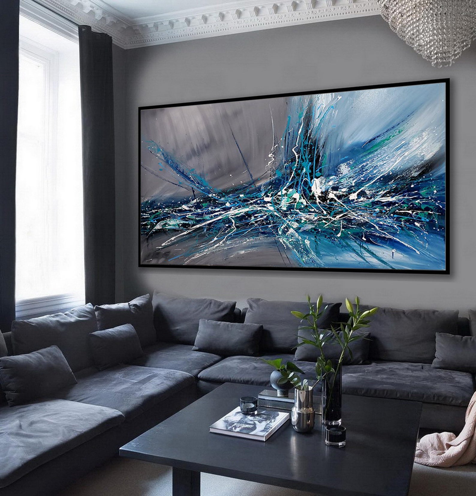 Large Wall Art Paintings For Sale, Original Artwork On Canvas, Extremely Modern Luxury Decor - Beauty in Blue 2 - LargeModernArt