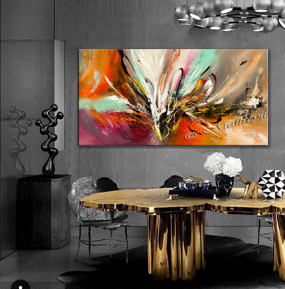 Abstract Modern Art Oil Painting on Canvas Amazing Abstract Gold Flow Painting - Abstract Art 84 - LargeModernArt