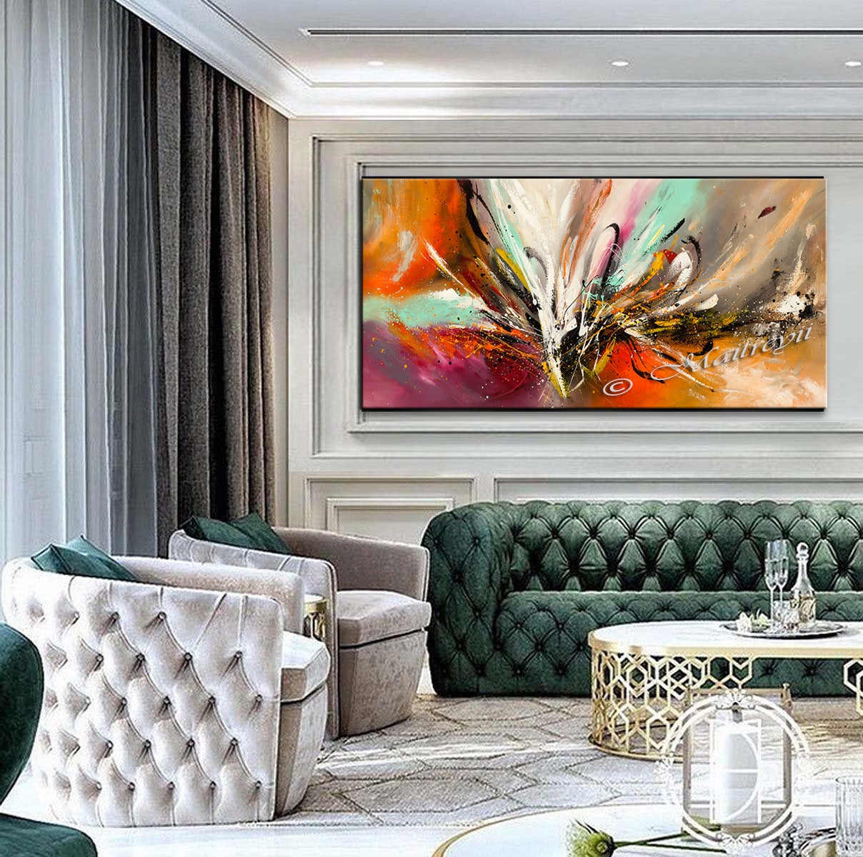Abstract Modern Art Oil Painting on Canvas Amazing Abstract Gold Flow Painting - Abstract Art 84 - LargeModernArt