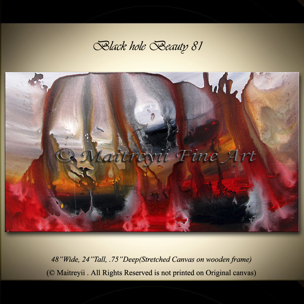 Red Oil Painting Abstract Art For Sale, Black Hole Beauty 81 - Size 48x24 Worldwide shipping - LargeModernArt