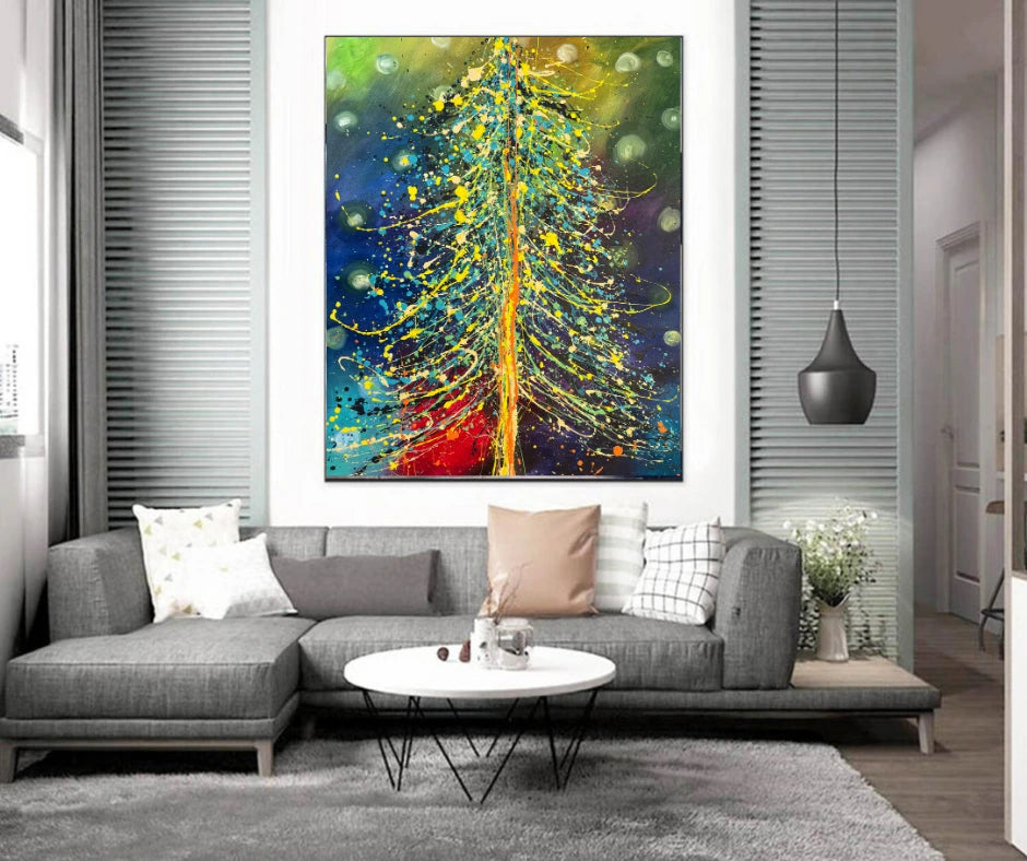 Christmas Tree Decor - Festive Hand-Painted Wall Art by Maitreyii