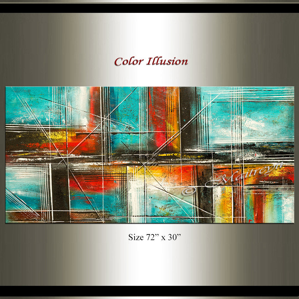 Large Modern Art Oil Painting on Canvas - Modern Wall Art Color Illusion - LargeModernArt