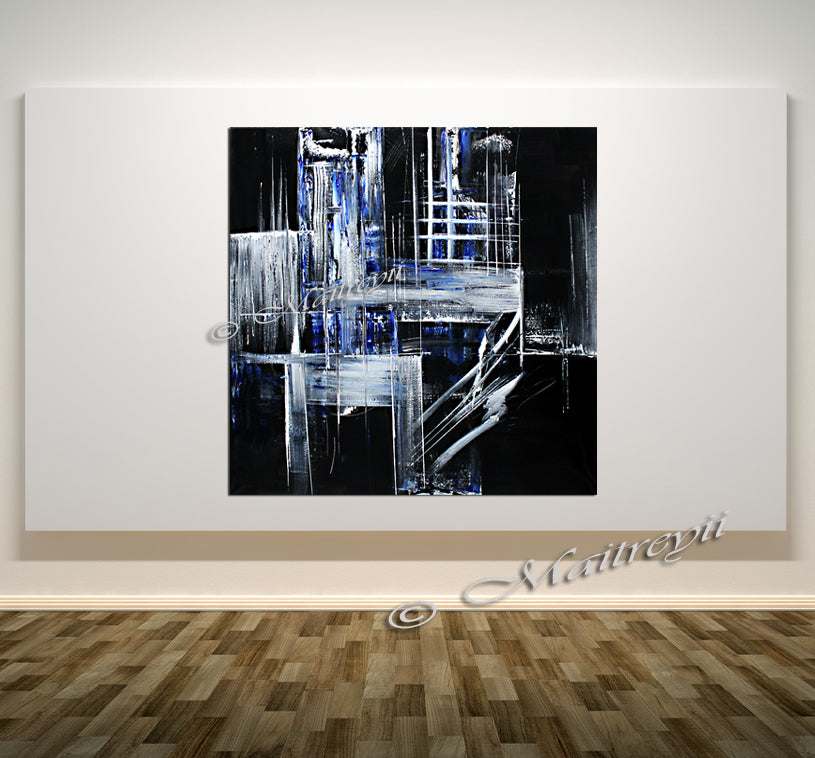 Black White Art Original Modern Painting - Crystal Palace - LargeModernArt