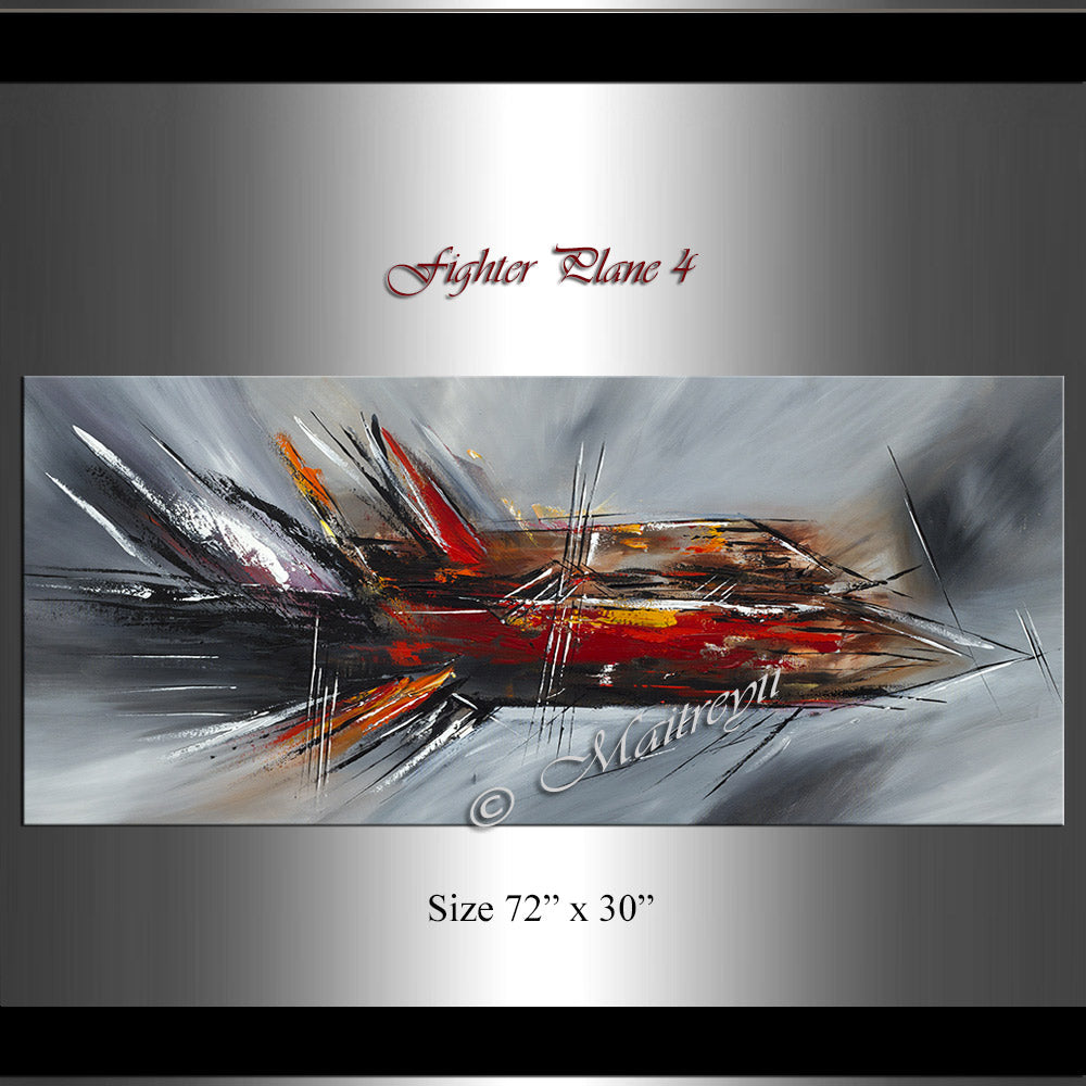 Large Modern Art Oil Painting on Canvas - Modern Abstract Wall Art Fighter Plane 4 - LargeModernArt