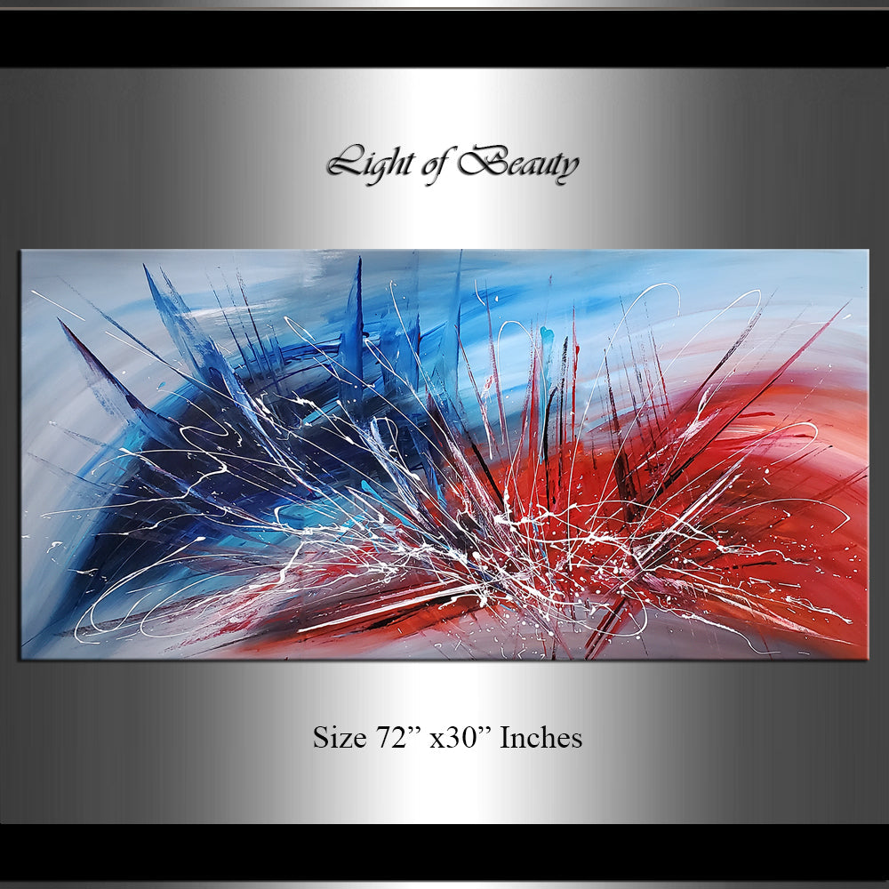 Abstract Painting for sale, Blue, Red Painting Express Shipping, Home Decor Wall Art - Beauty of Light - LargeModernArt