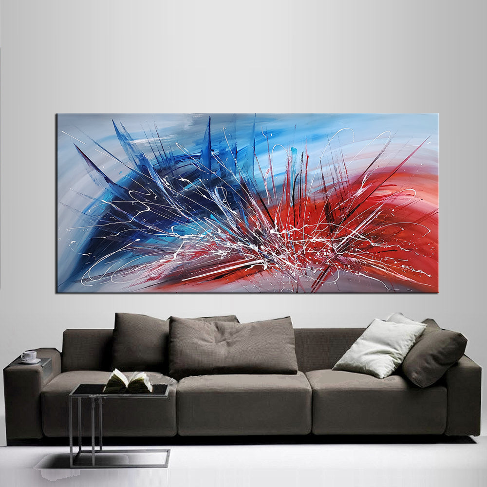 Abstract Painting for sale, Blue, Red Painting Express Shipping, Home Decor Wall Art - Beauty of Light - LargeModernArt