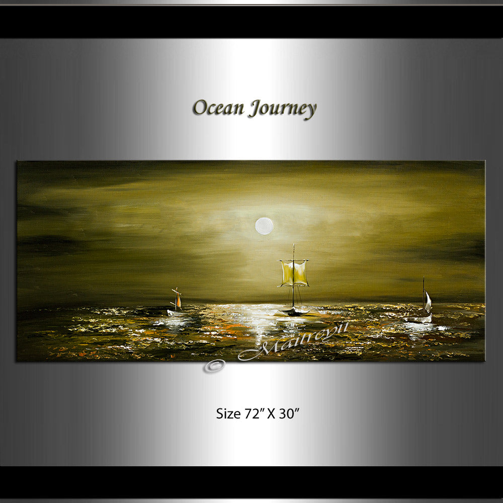 Large Ocean Art Oil Painting on Canvas - Modern Wall Art Seascape - Ocean Journey - LargeModernArt