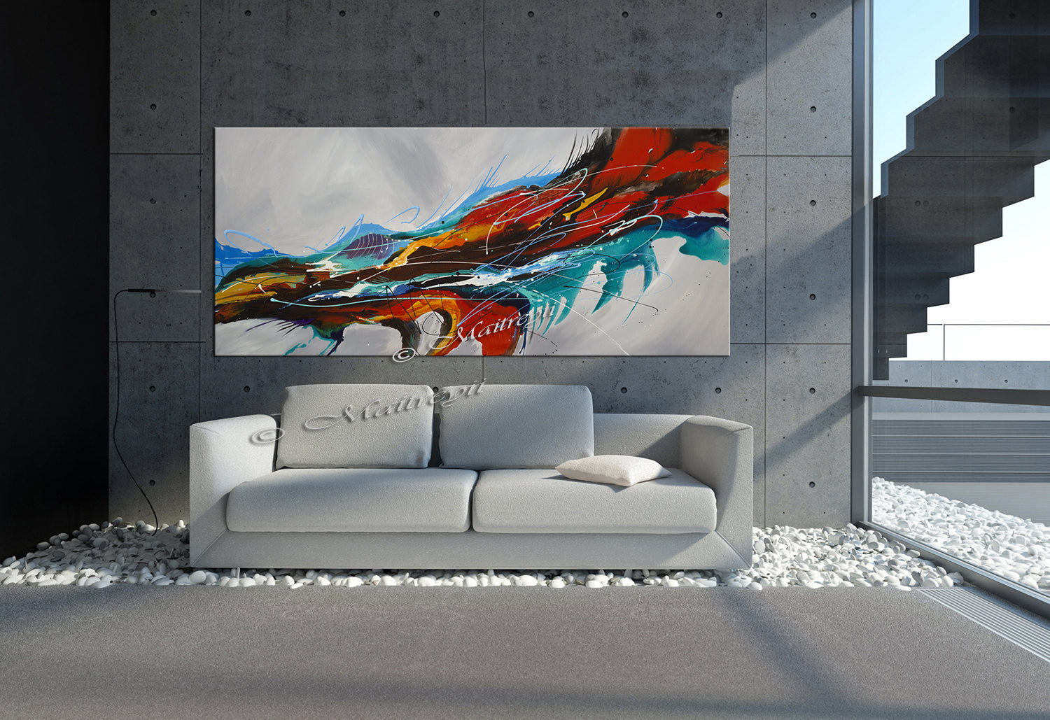 Large Ocean Art Oil Painting on Canvas - Modern Wall Art Ocean Beauty 64 - LargeModernArt