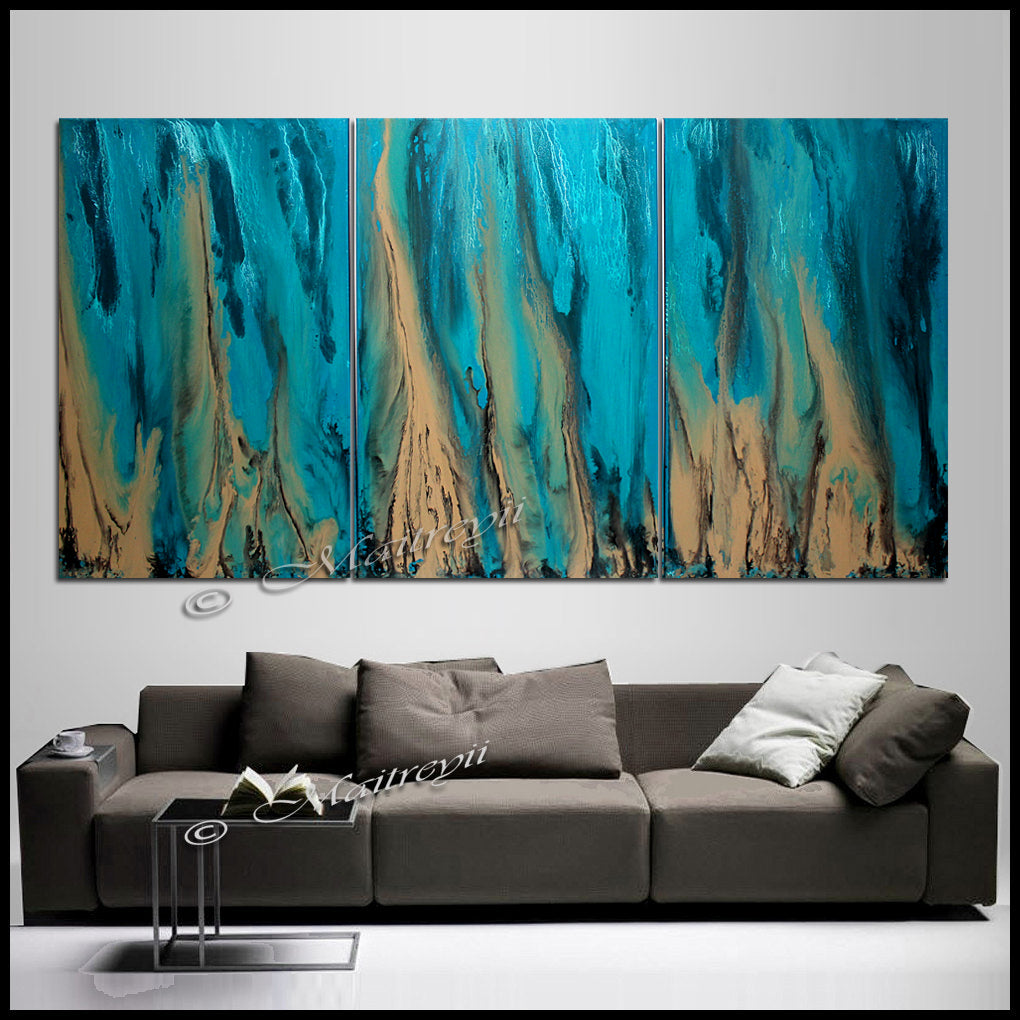 Teal Ocean Paintings Abstract art Ocean Beach Decor Turquoise Large Painting Wall Art- Ocean Beauty 88 - LargeModernArt