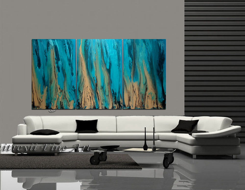 Teal Ocean Paintings Abstract art Ocean Beach Decor Turquoise Large Painting Wall Art- Ocean Beauty 88 - LargeModernArt