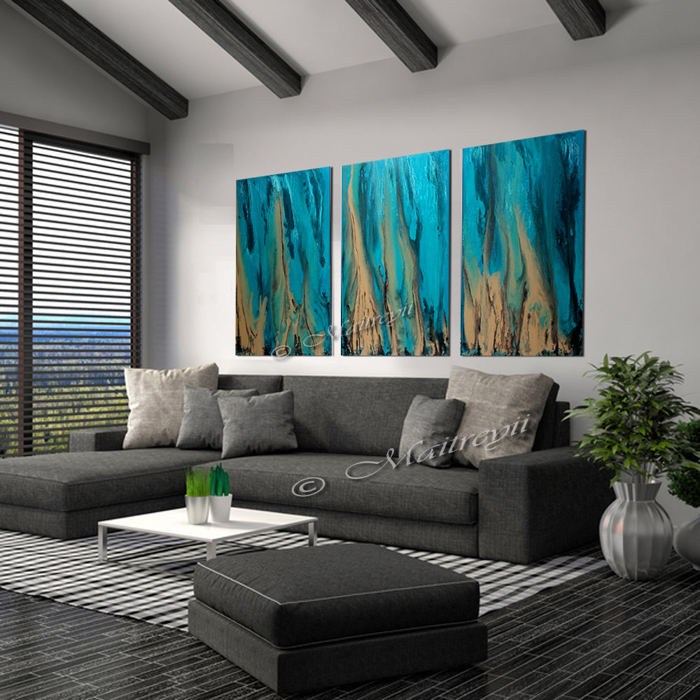 Teal Ocean Paintings Abstract art Ocean Beach Decor Turquoise Large Painting Wall Art- Ocean Beauty 88 - LargeModernArt