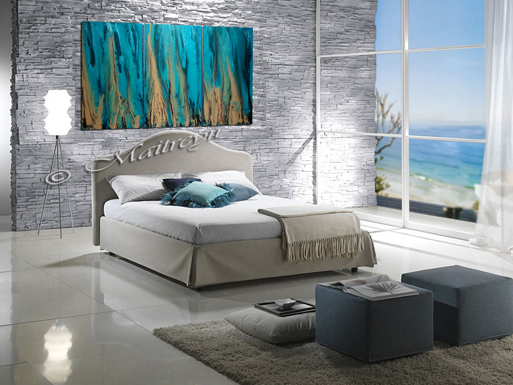 Teal Ocean Paintings Abstract art Ocean Beach Decor Turquoise Large Painting Wall Art- Ocean Beauty 88 - LargeModernArt