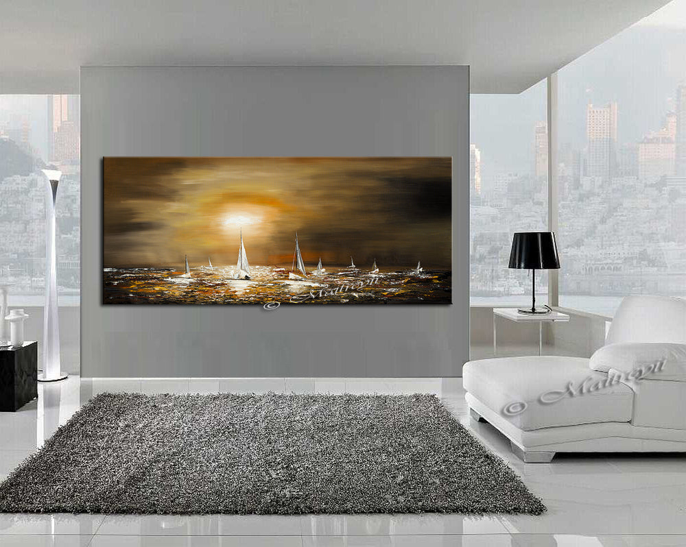 Large Ocean Art Oil Painting on Canvas - Modern Wall Art Seascape - Ocean Journey 3 - LargeModernArt
