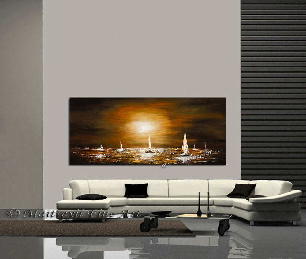 Large Ocean Art Oil Painting on Canvas Modern Wall Art Seascape - Ocean Journey 4 - LargeModernArt