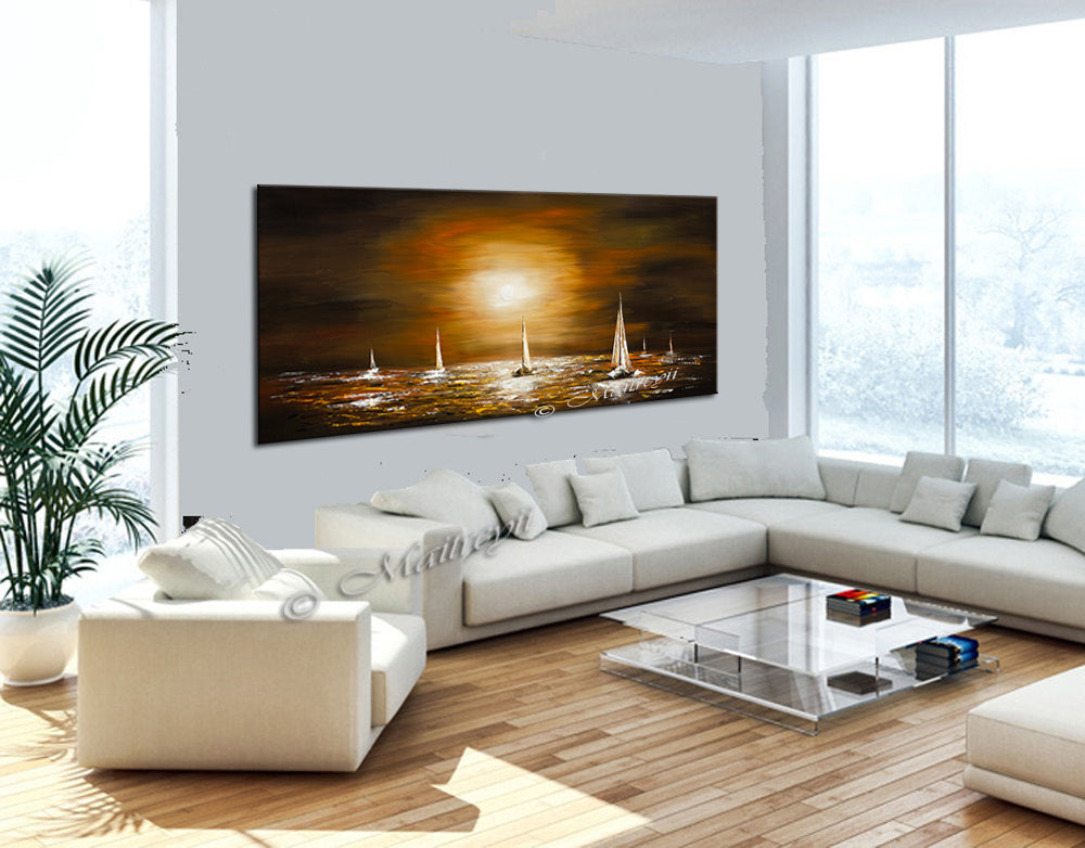 Large Ocean Art Oil Painting on Canvas Modern Wall Art Seascape - Ocean Journey 4 - LargeModernArt