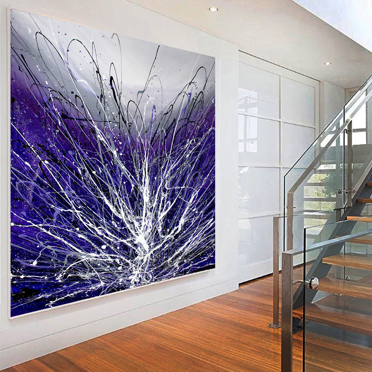 Purple Art Jackson Pollock Style Canvas Painting Large Modern Wall Decor Beautiful Abstract Art For Sale - LargeModernArt