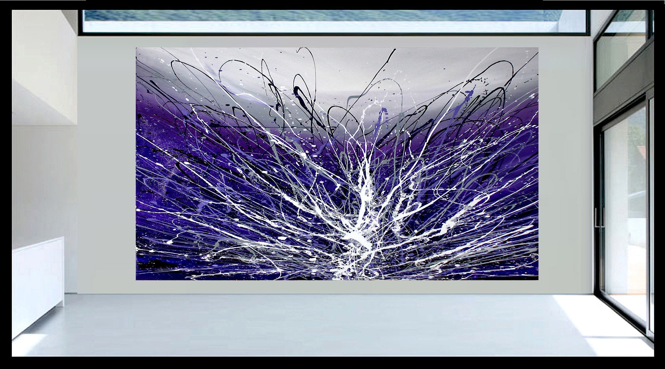 Purple Art Jackson Pollock Style Canvas Painting Large Modern Wall Decor Beautiful Abstract Art For Sale - LargeModernArt