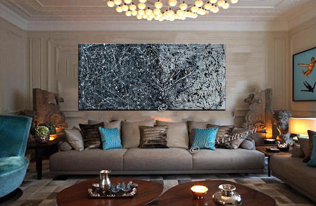 Original Paintings for Sale Black and white Jackson Pollock - Vintage Beauty 121 - LargeModernArt