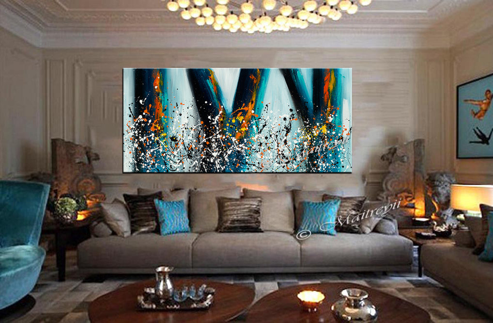 Jackson Pollock Style artwork for sale large Oil Painting on Canvas - Modern paintings luxury homes - LargeModernArt