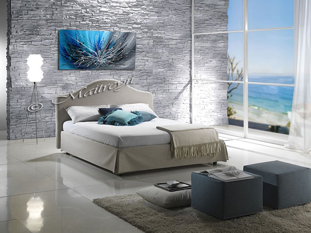 Abstract Art Blue Wall Art Large Painting on Canvas Modern Home Decor - Winter Blossom - LargeModernArt
