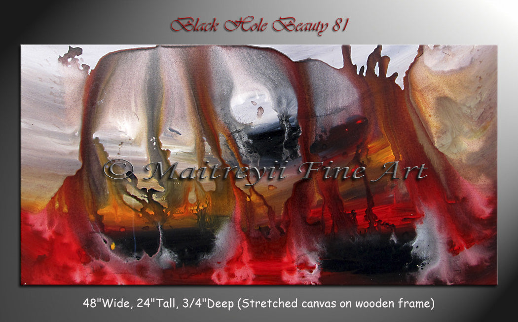 Red Oil Painting Abstract Art For Sale, Black Hole Beauty 81 - Size 48x24 Worldwide shipping - LargeModernArt