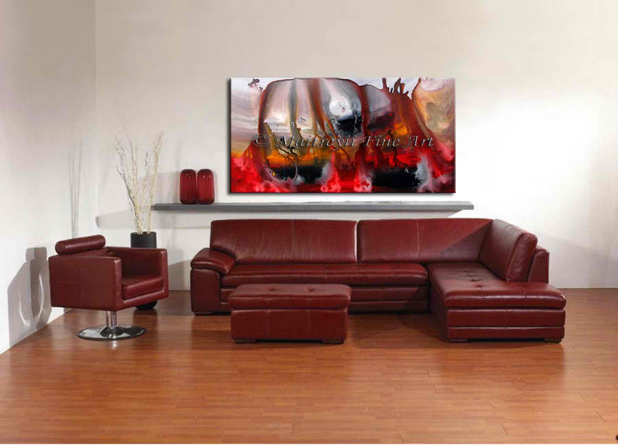 Red Oil Painting Abstract Art For Sale, Black Hole Beauty 81 - Size 48x24 Worldwide shipping - LargeModernArt