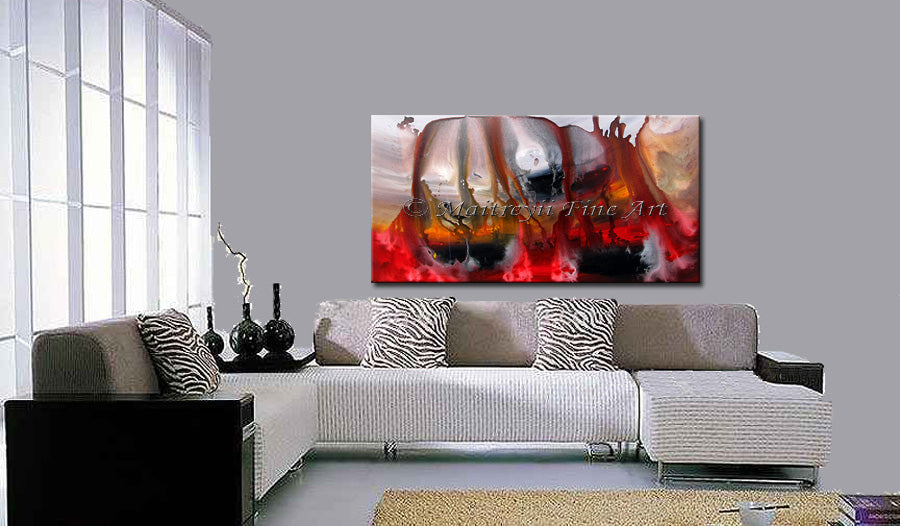 Red Oil Painting Abstract Art For Sale, Black Hole Beauty 81 - Size 48x24 Worldwide shipping - LargeModernArt