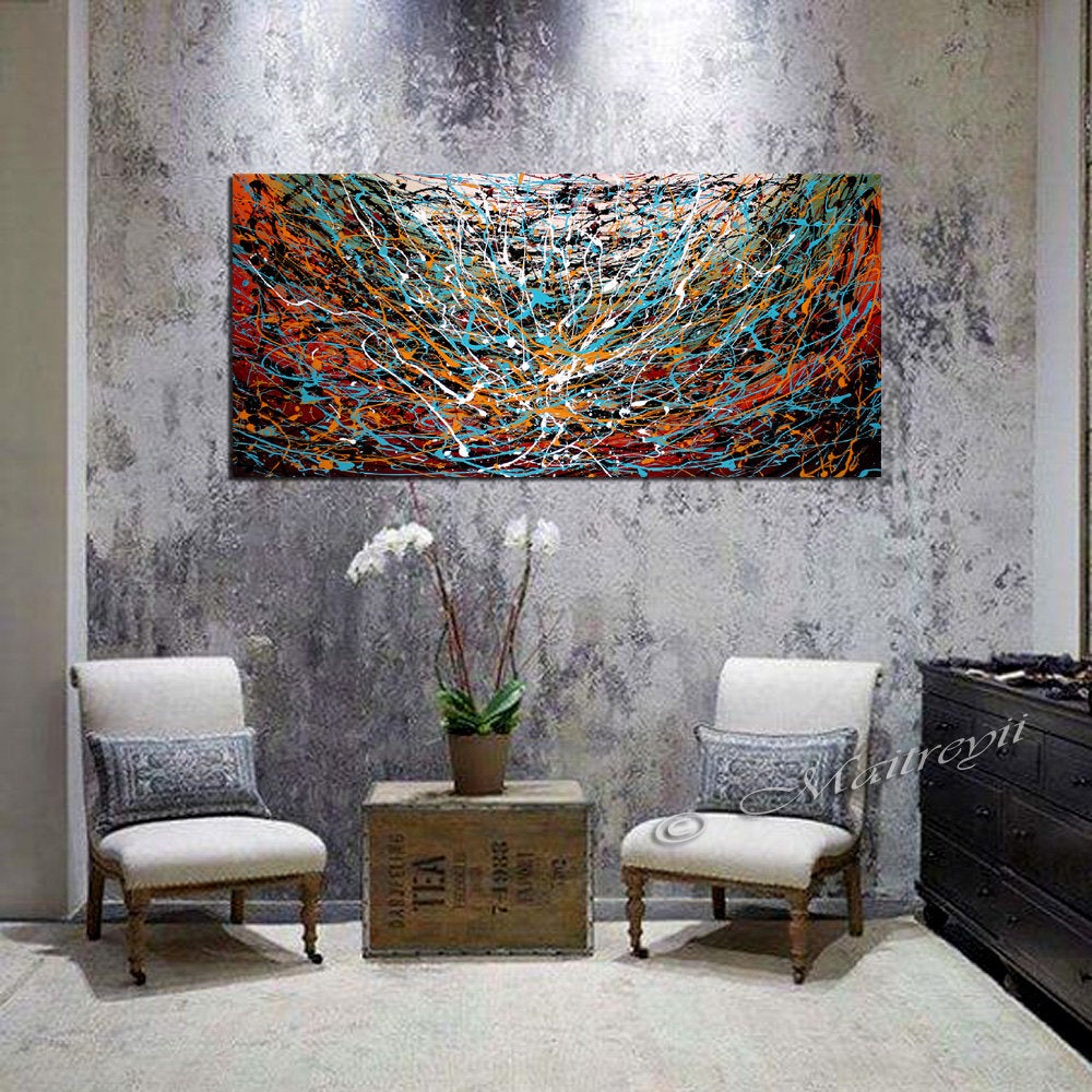 Jackson Pollock Style Original Paintings for Sale abstract art on Canvas, Modern Wall decor Luxury Homes - LargeModernArt