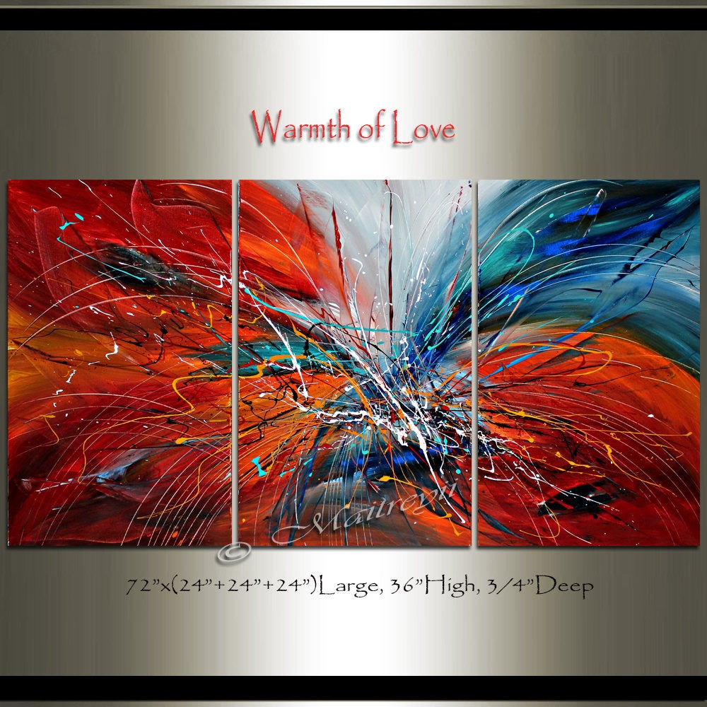 Holiday Gift Christmas Decor Set of Three Abstract art Large Painting Wall Art- Fall in Love