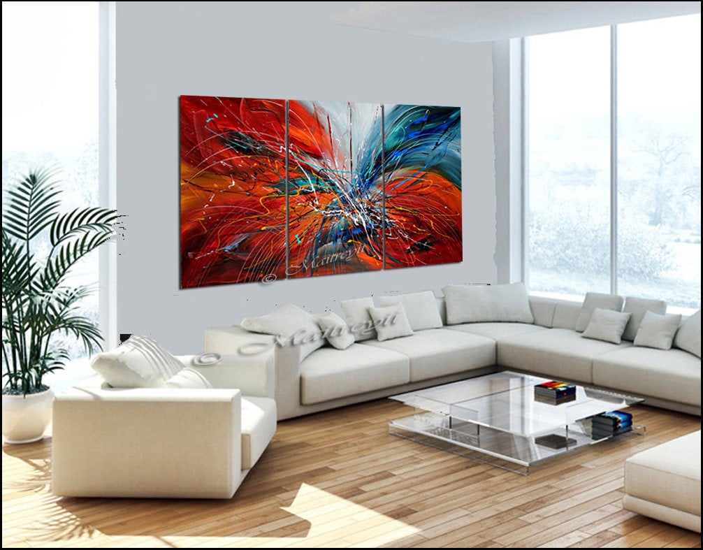 Holiday Gift Christmas Decor Set of Three Abstract art Large Painting Wall Art- Fall in Love
