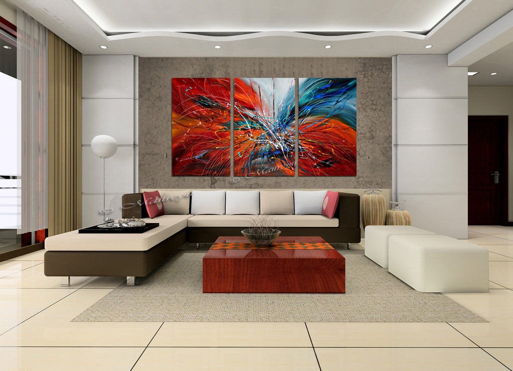 Holiday Gift Christmas Decor Set of Three Abstract art Large Painting Wall Art- Fall in Love