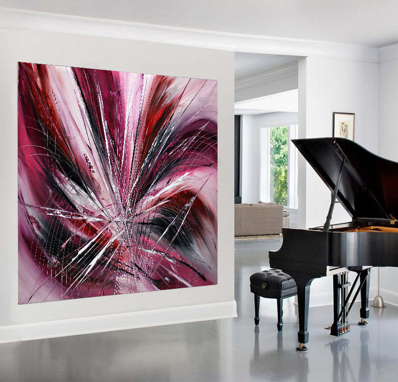 Buy original Oil Paintings - Canvas, Contemporary Abstract Painting Large Modern Art - Pink Passion - LargeModernArt