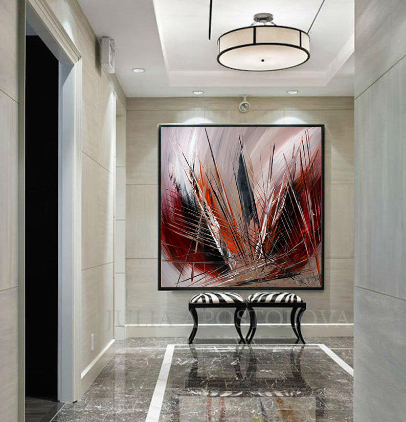 Buy original Oil Paintings - Red ABSTRACT on Canvas, Contemporary Abstract Painting - LargeModern Art - LargeModernArt