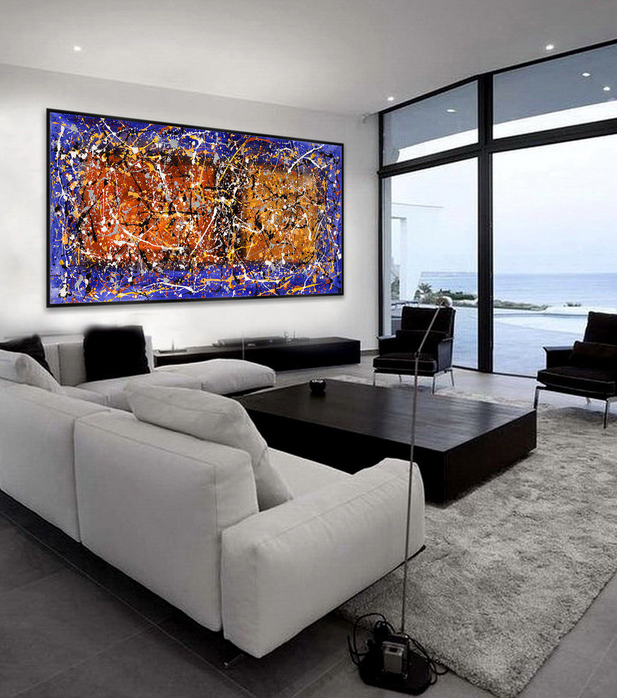 Fall Wall Art Jackson Pollock Purple Orange Painting extra large abstract art Modern Wall oversize canvas - Vintage Beauty 110