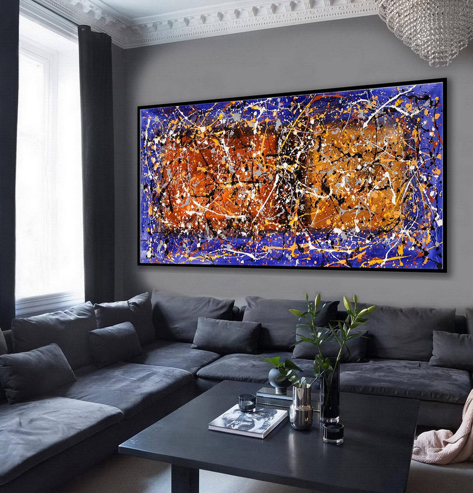 Fall Wall Art Jackson Pollock Purple Orange Painting extra large abstract art Modern Wall oversize canvas - Vintage Beauty 110