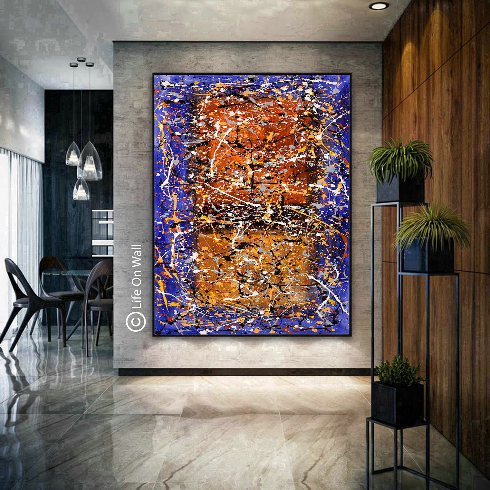 Fall Wall Art Jackson Pollock Purple Orange Painting extra large abstract art Modern Wall oversize canvas - Vintage Beauty 110