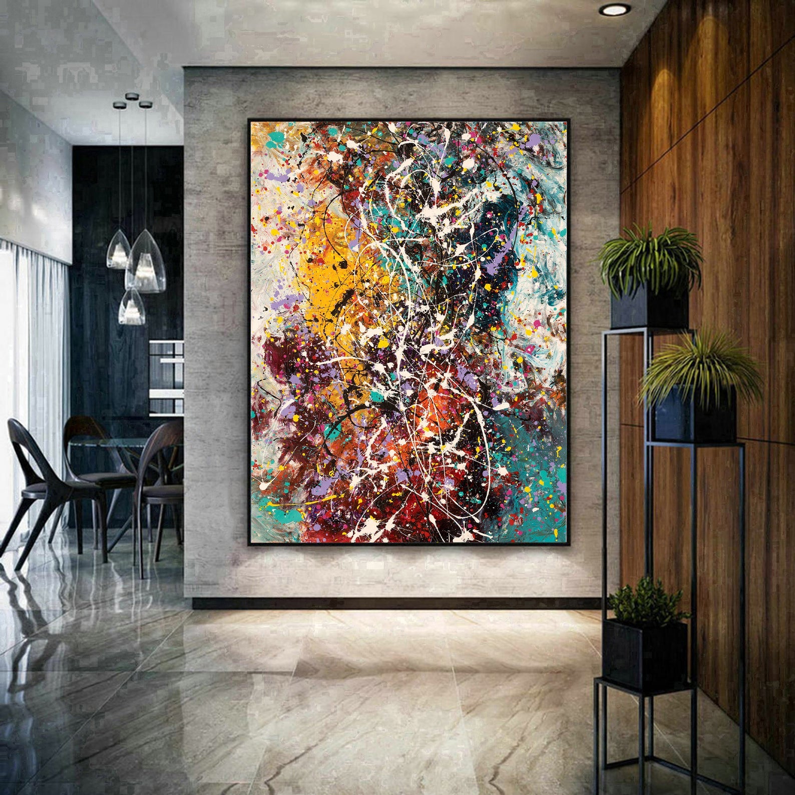 Valentine Gift Jackson Pollock Red Painting extra large abstract art Modern Wall oversize canvas - Vintage Beauty 110