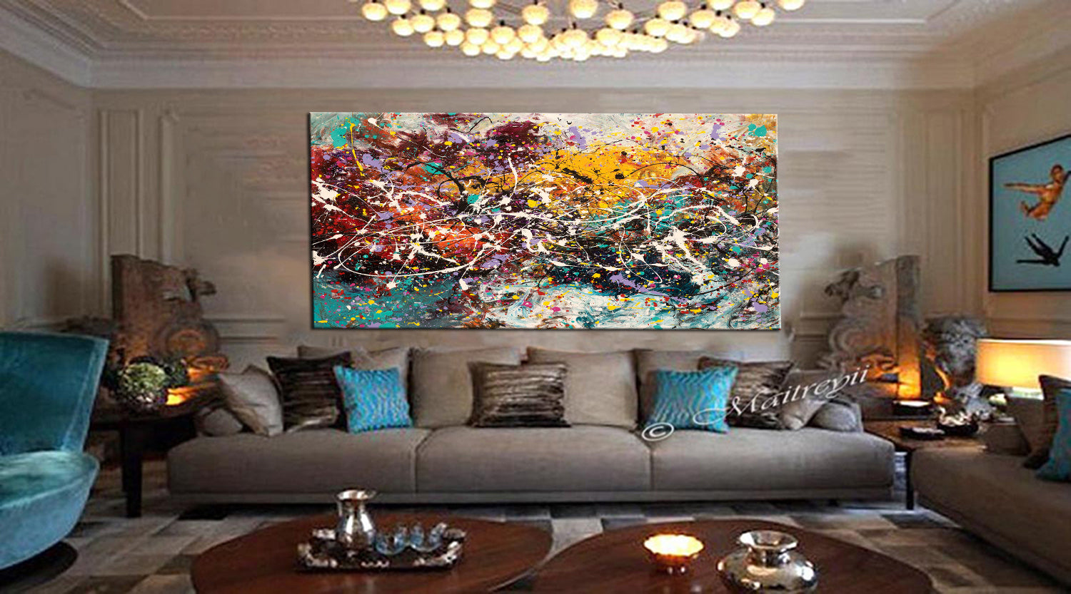 Valentine Gift Jackson Pollock Red Painting extra large abstract art Modern Wall oversize canvas - Vintage Beauty 110