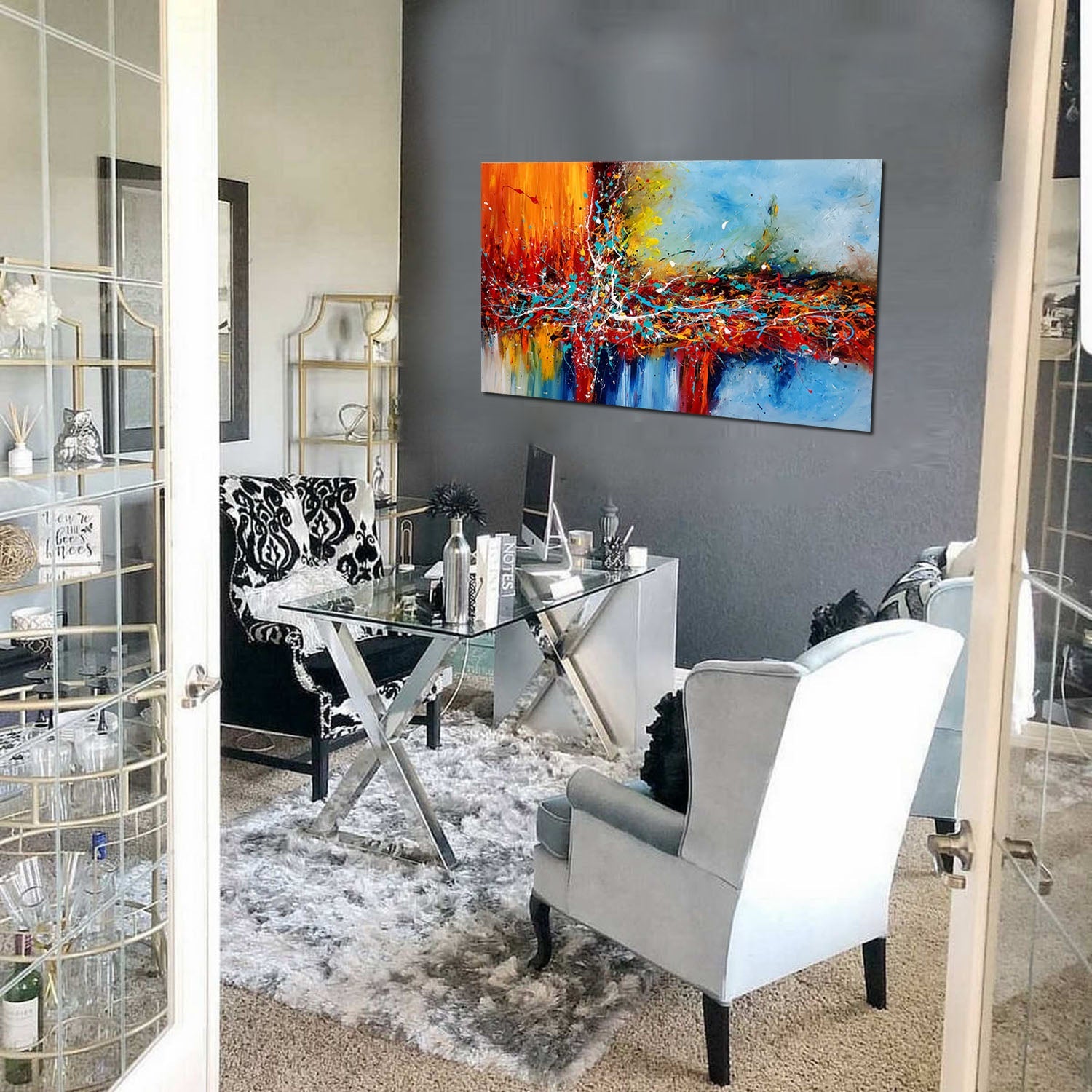 Original Paintings for Sale, Jackson Pollock Style abstract art on Canvas, Modern Wall decor Office Lobby - LargeModernArt