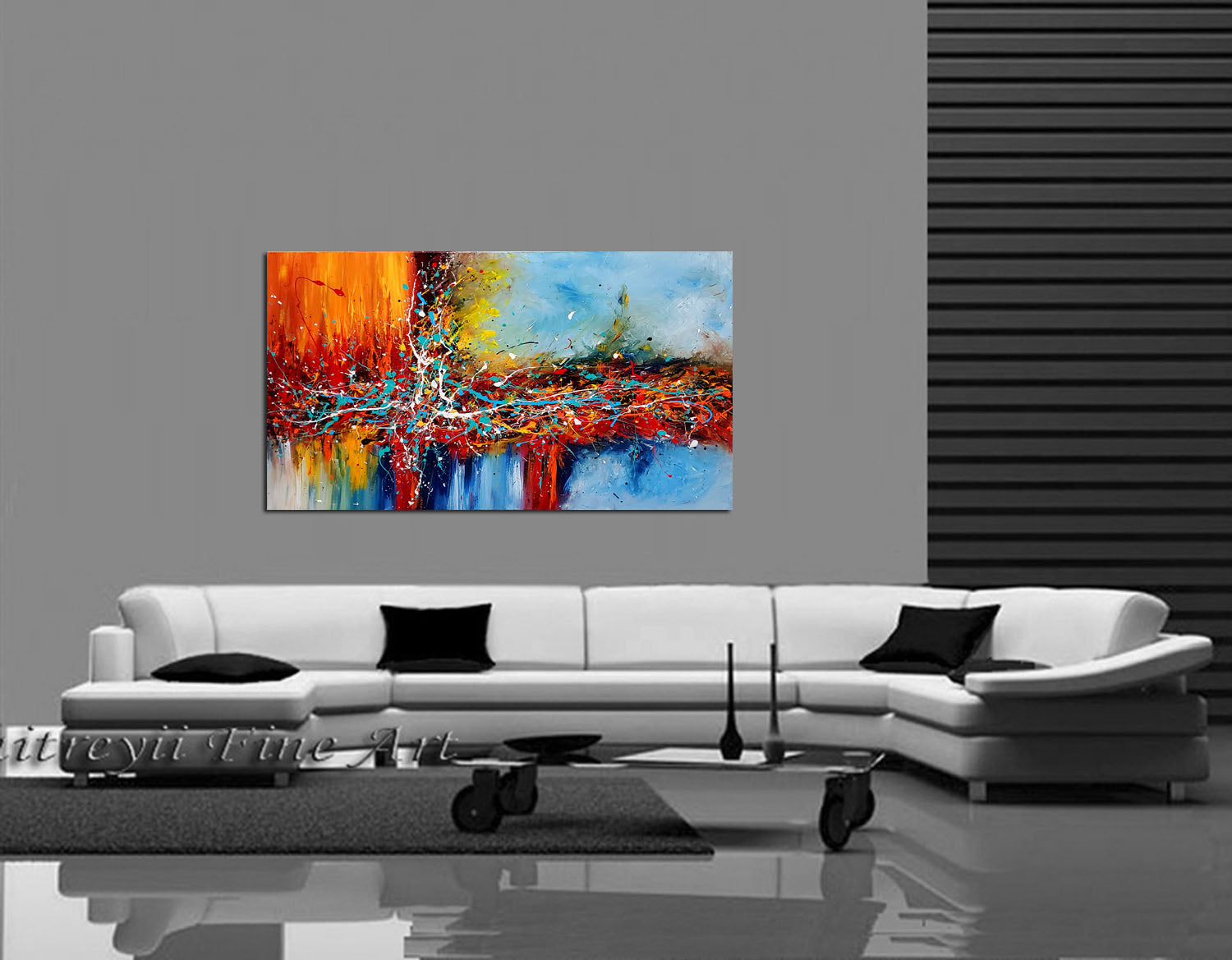 Original Paintings for Sale, Jackson Pollock Style abstract art on Canvas, Modern Wall decor Office Lobby - LargeModernArt