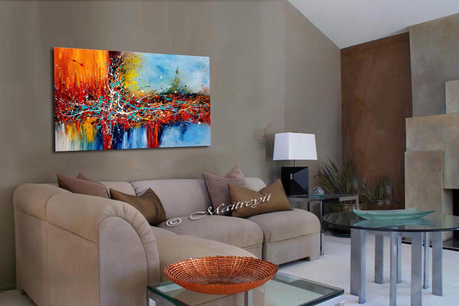 Original Paintings for Sale, Jackson Pollock Style abstract art on Canvas, Modern Wall decor Office Lobby - LargeModernArt