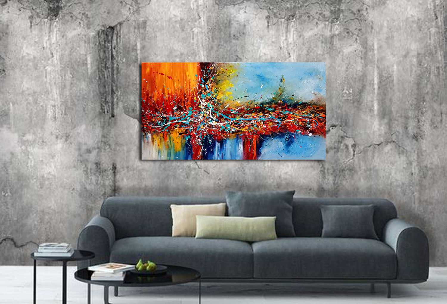 Original Paintings for Sale, Jackson Pollock Style abstract art on Canvas, Modern Wall decor Office Lobby - LargeModernArt