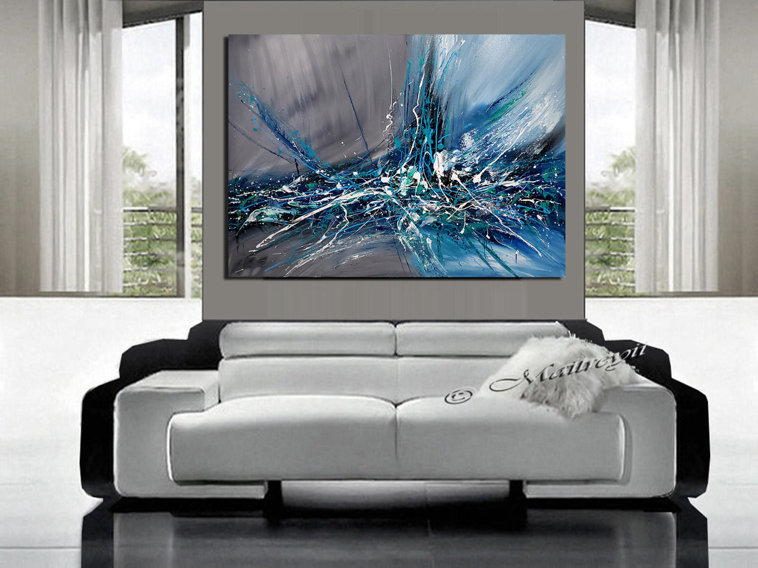 Large Wall Art Paintings For Sale, Original Artwork On Canvas, Extremely Modern Luxury Decor - Beauty in Blue 2 - LargeModernArt