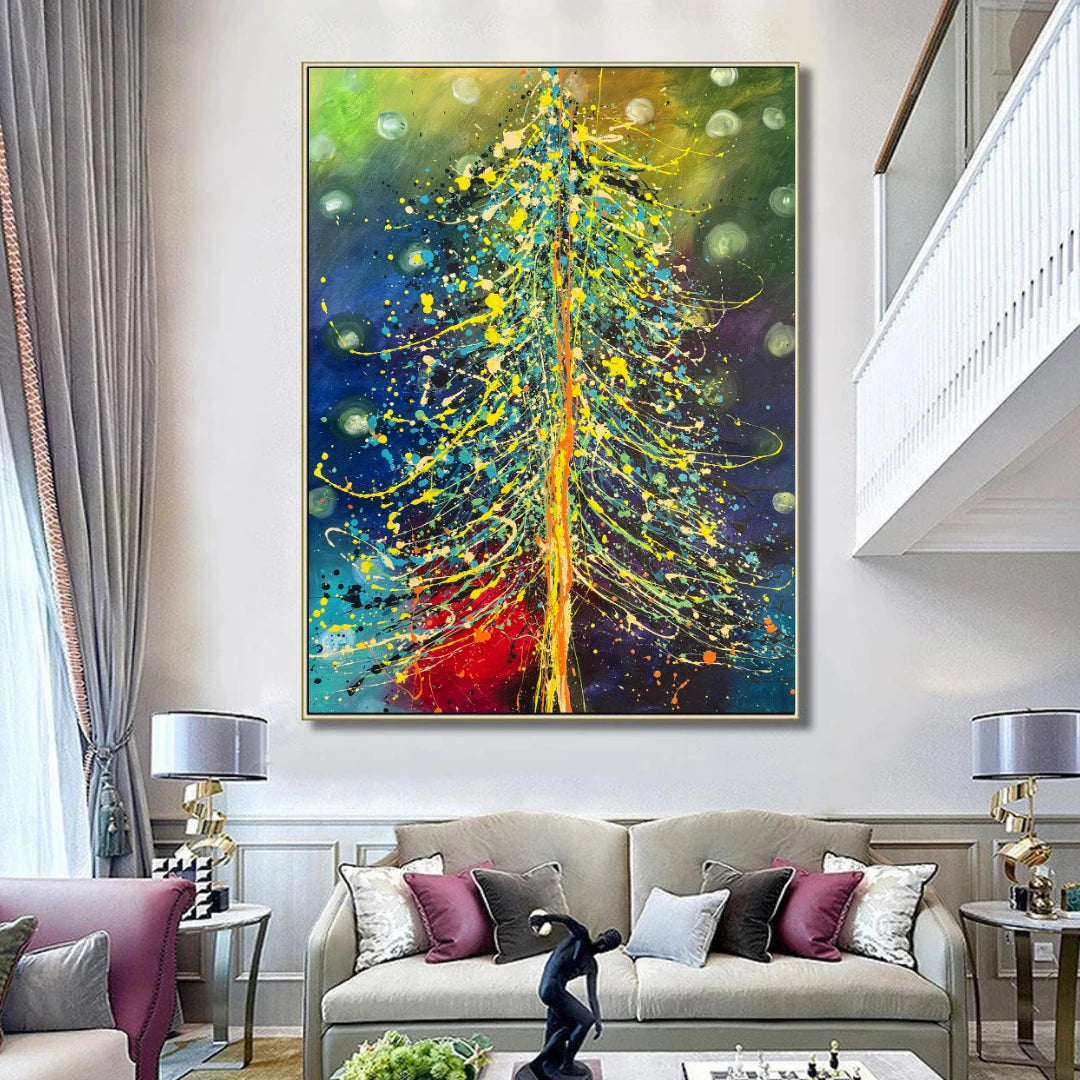Christmas Tree Decor - Festive Hand-Painted Wall Art by Maitreyii