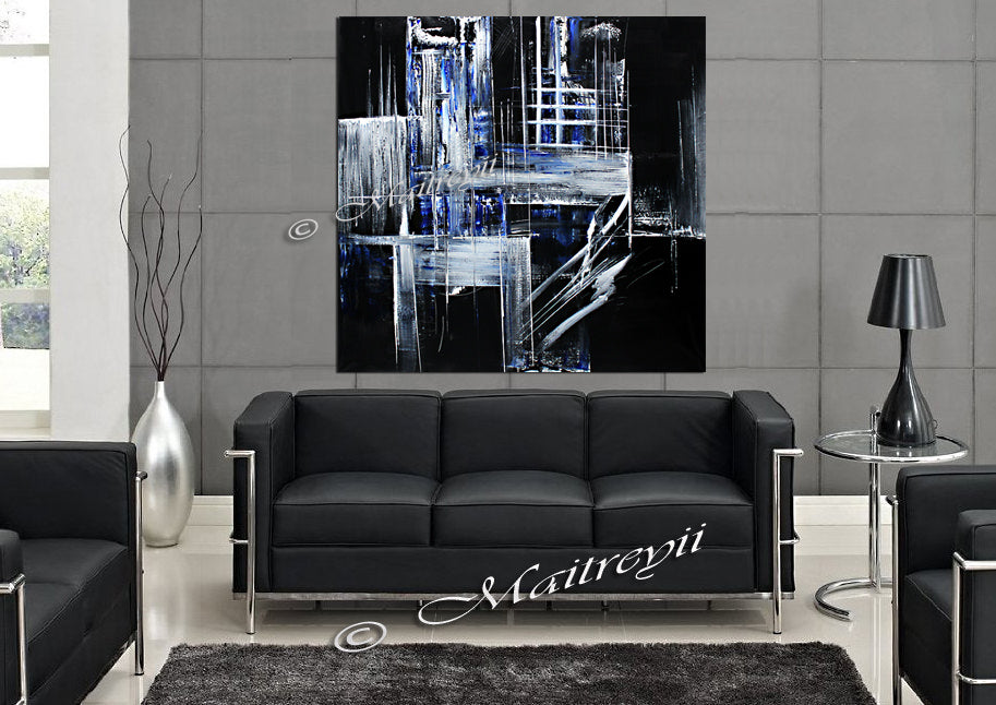 Black White Art Original Modern Painting - Crystal Palace - LargeModernArt