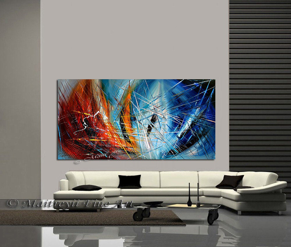 Abstract painting Red Blue 72", Wall Art Home Decor - Crystal Reflections