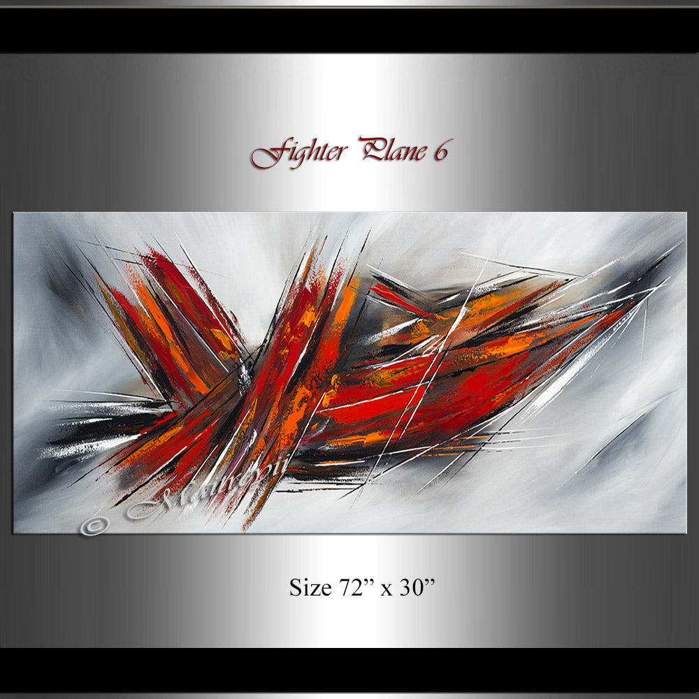 Large Modern Art Oil Painting on Canvas - Modern Abstract Wall Art Fighter Plane 6 - LargeModernArt