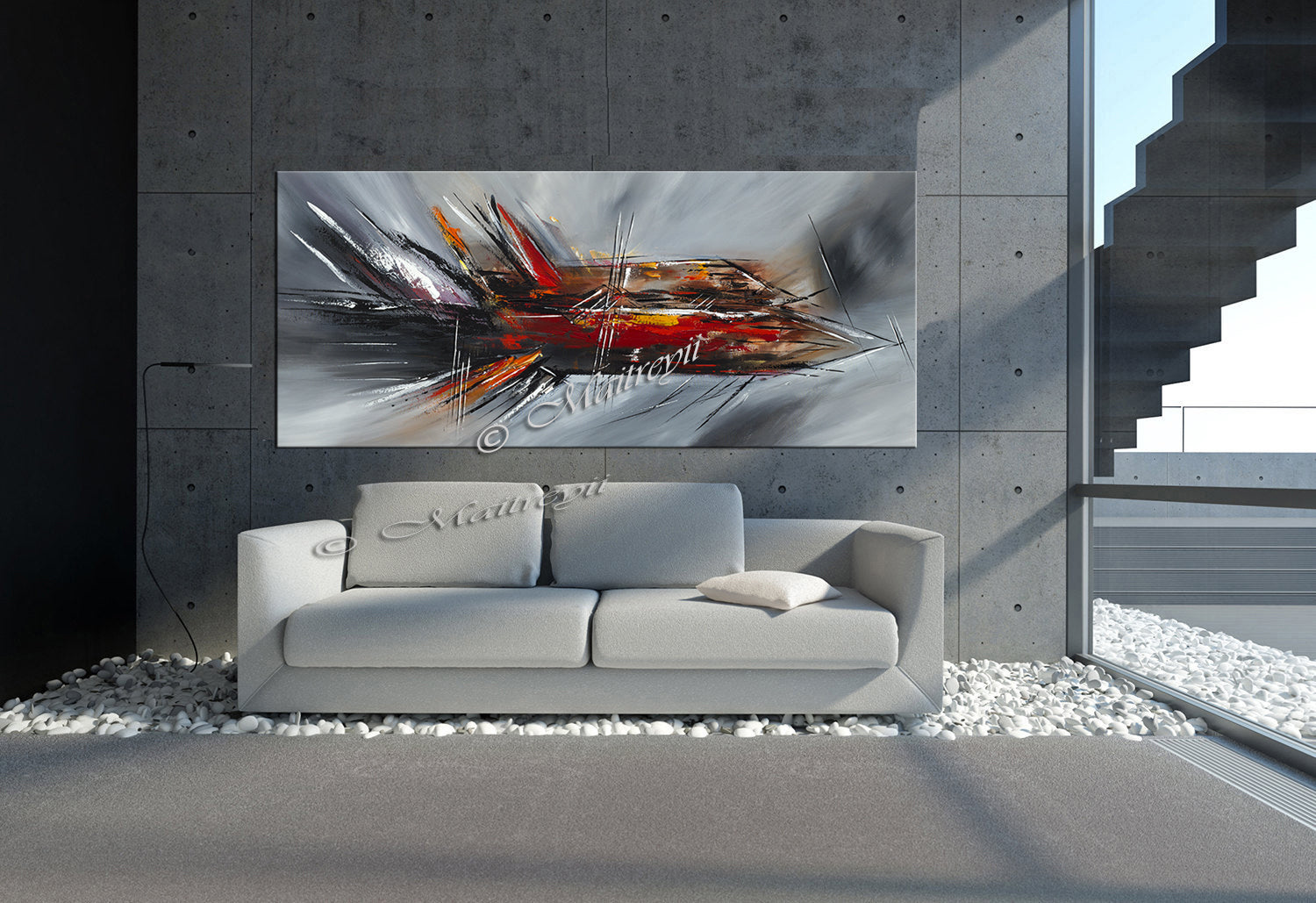 Large Modern Art Oil Painting on Canvas - Modern Abstract Wall Art Fighter Plane 4 - LargeModernArt