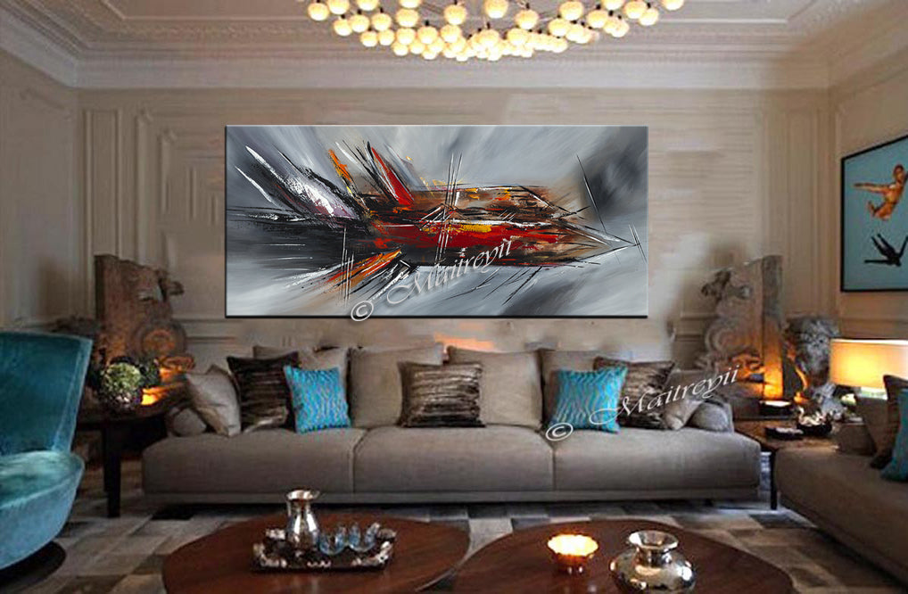 Large Modern Art Oil Painting on Canvas - Modern Abstract Wall Art Fighter Plane 4 - LargeModernArt