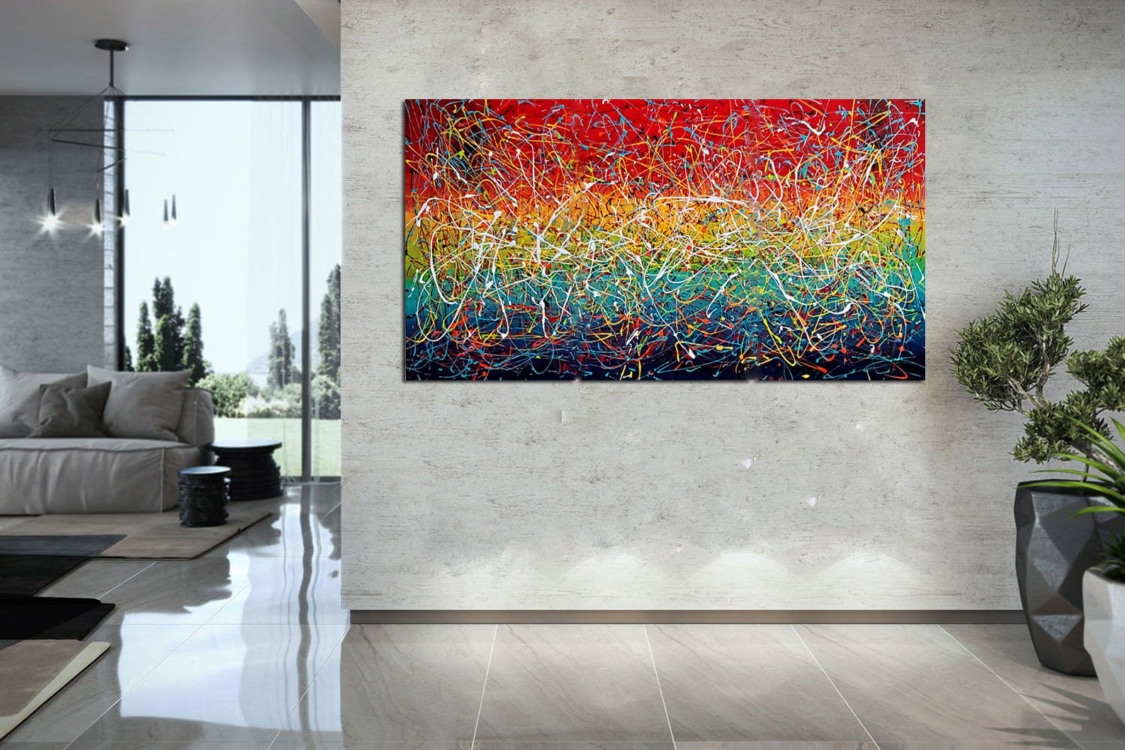 Jackson Pollock Style Modern Art 72, Wall Art Home Decor - Icy Hot - LargeModernArt